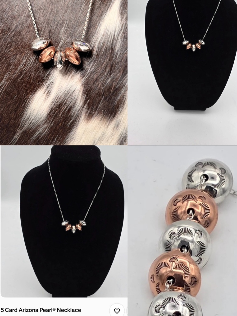 Arizona Copper and Silver 5 Card Arizona Pearl Necklace